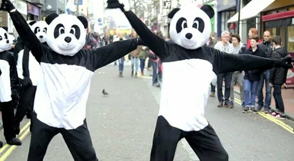 2 dancing WWF pandas in Brighton